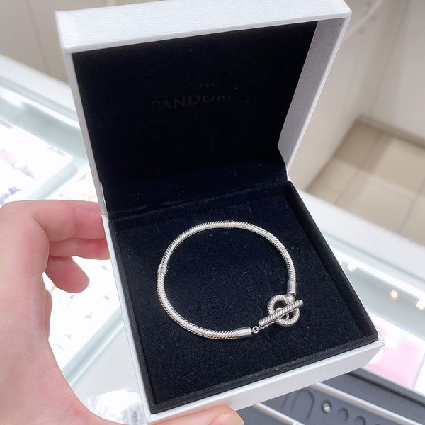 

womens 925 sterling silver charm bracelets fit pandora beads charms t-shaped buckle snake bone chain bracelet lady gift with original box, Golden;silver