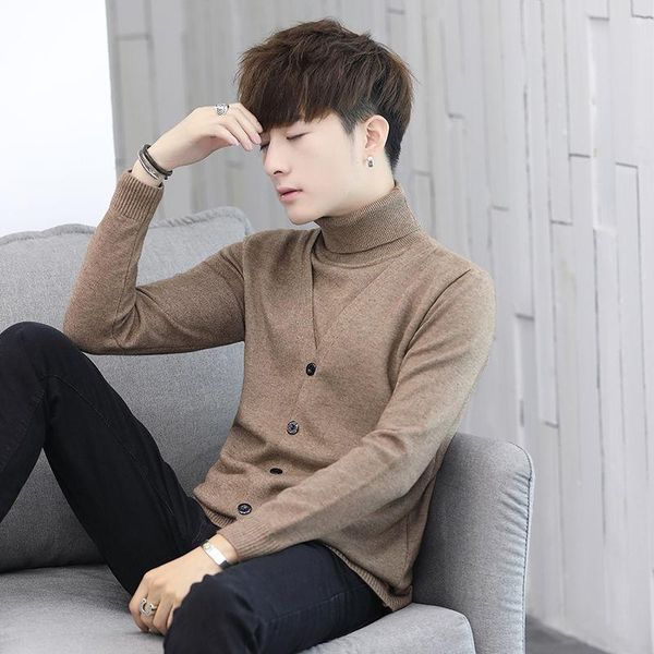 

men's sweaters autumn and winter men 's solid color turtleneck knitting pullover long sleeve base shirt, White;black