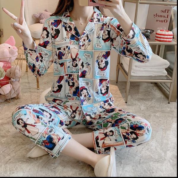 

autumn winter pajamas long sleeved women sleepwear cardigan set leisure casual cartoon cute fresh cotton pyjamas, Black;red