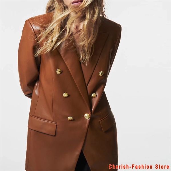 

loose pu faux leather blazers women jacket coat brown women's jackets outerwear ladies coats female suit 211215, Black