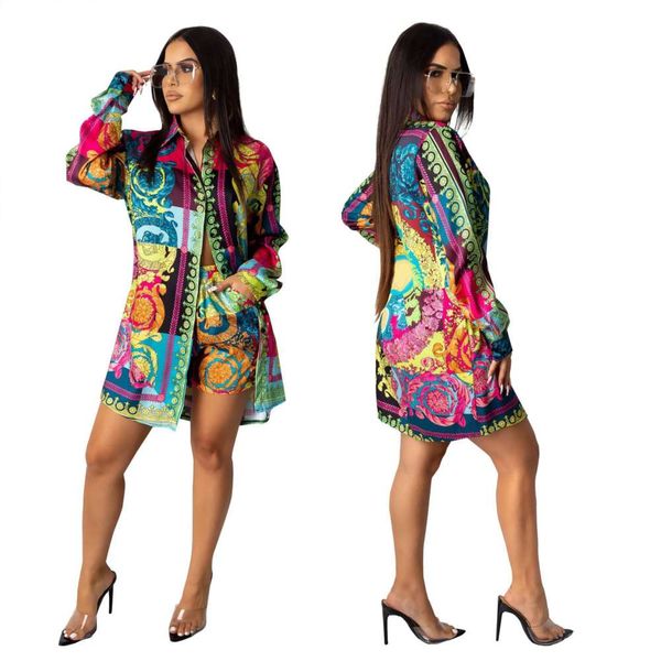 

2021 new fashion print multi color women's shirt and skirt in autumn of 2019, White