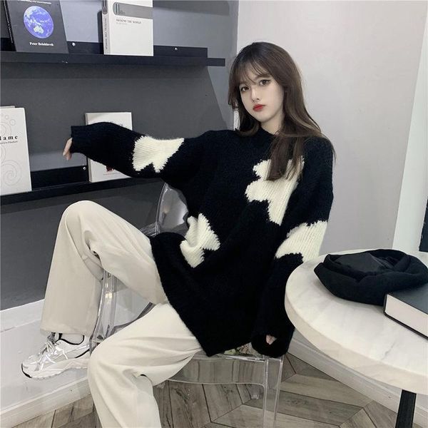 

women's sweaters elegant oversized pullovers women winter o-neck loose long streetwear warm outerwear 2021 fashion style, White;black