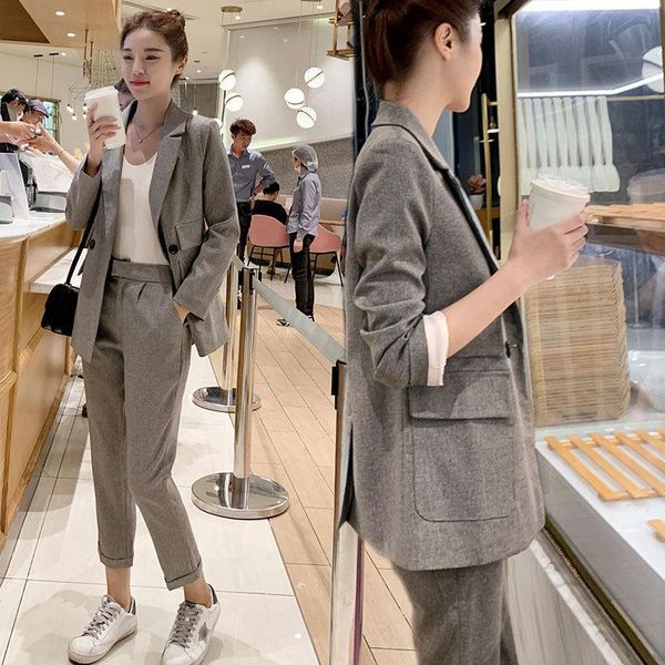 

women's two piece pants women blazer and guard sets pieces ol single breasted jacket formal suit pleated trousers spring autumn, White