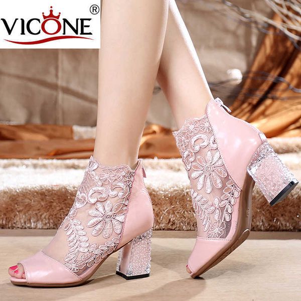 

vicone women's square heel shoes lace patchwork jacobs sheepskin cow leather spring fall fashion peep toe shoe v089 y0914, Black