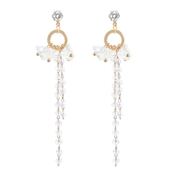 

crystal tassel earrings female trendy personality long geometric dangle earrings gold color jewerly 2021, Silver