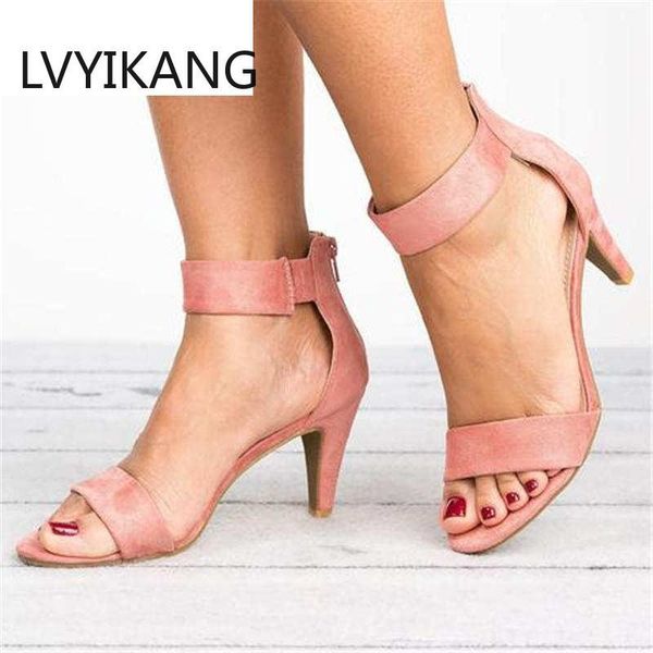 

plus 35-43 spring women thin high heel open toe zipper suede wedding leopard ladies black sandal shoes sapato feminino sandals