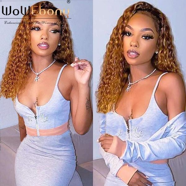 

ombre deep wave 13x1 lace front human hair wigs 1b30 colored middle t part wig brazilian highlight 250, Black;brown