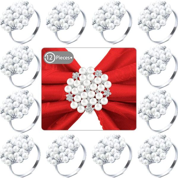 

napkin rings set of 12 pearls round flower buckles rhinestone holders for wedding banquet home party kitchen decor