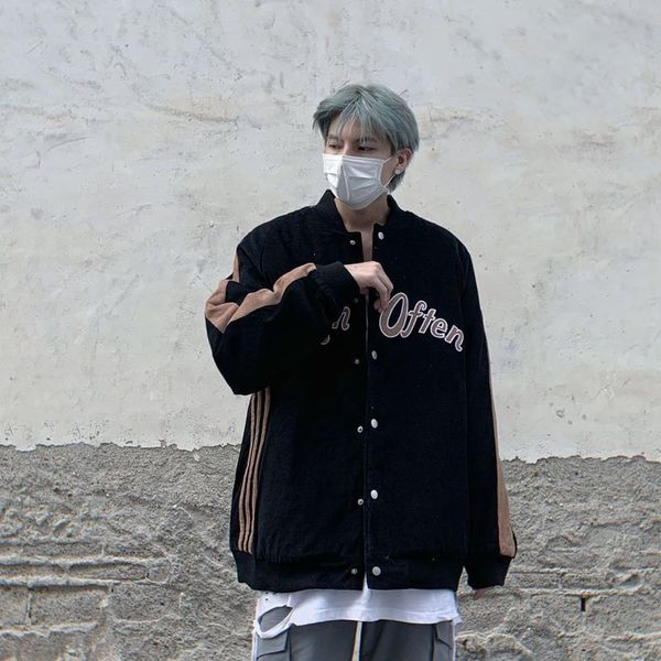 

men's hoodies & sweatshirts vintage japanese embroidered jacket, male and female loose baseball uniform hip hop tendency, spring autumn, Black