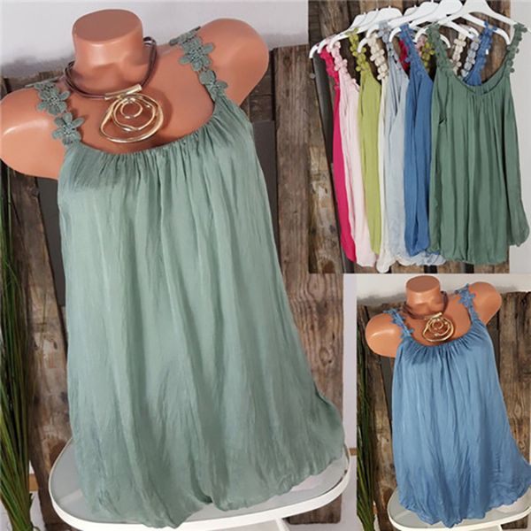 

floral summer lace stitching women's sleeveless shirt, White