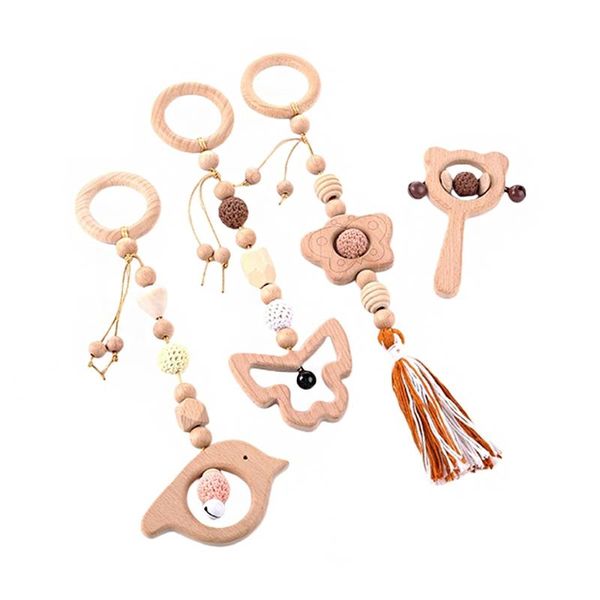 Dekorative Objekte Figuren 4 Teile/satz Baby Gym Rahmen Anhänger Holz Beißring Molaren Spielzeug Zahnen Stillen Rassel Geschenke Für Säuglings Zimmer dez