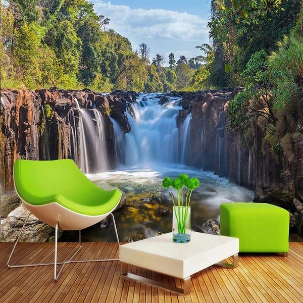 Wallpapers personalizado qualquer tamanho Papel de parede 3d cachoeira fluindo água paisagem natural sala de estar tv fundo parede pintura casa decoração