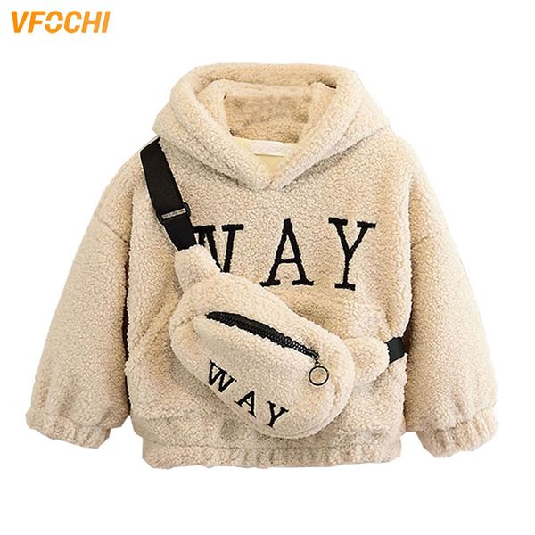 

vfochi boy girl sweatshirts with bag winter wool thick children hooded long sleeves sweatshirt warm boy girls sweatshirts, Black