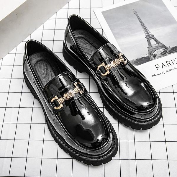 

dress shoes autumn platform men crocodile pattern leather moccasin homme casual slip on male loafers chaussures, Black