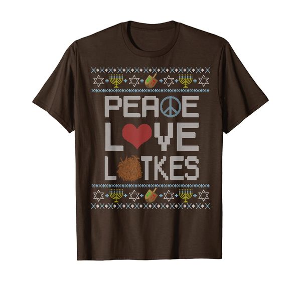

funny hanukkah ugly sweater shirt peace love latkes jewish t-shirt, White;black