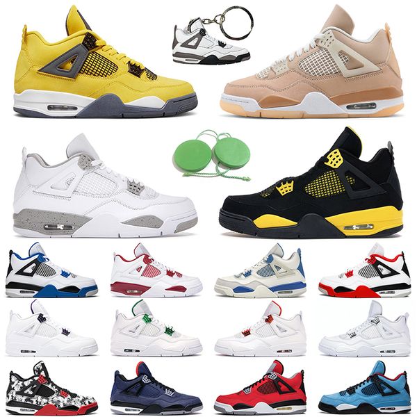 

mens basketball shoes 4s 4 guava ice fire red black cat white cement desert moss purple metallic women men trainer sports sneakers, White;red