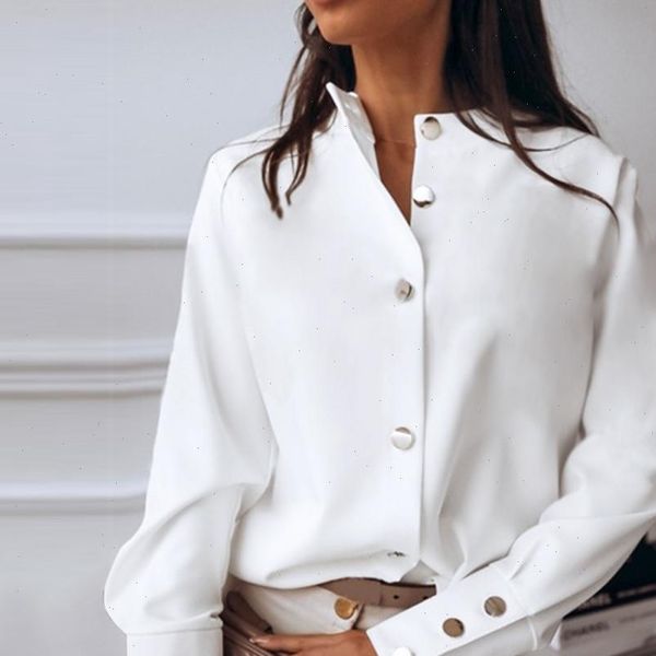 

women blouses z20 office womens blouse round collar long sleeve metal button solid casual white female shirt ropa mujer