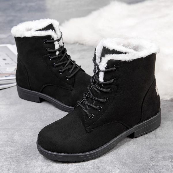 

boots women winter cotton snow women's middle tube warm thick fur heels botas mujer, Black
