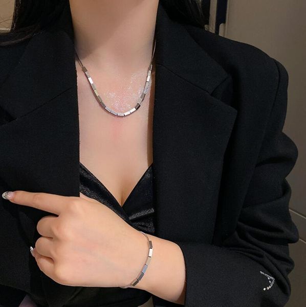 

chains exquisite small square tube necklace for women clavicle chain necklaces partyfashion jewelry accessories friends gifts, Silver
