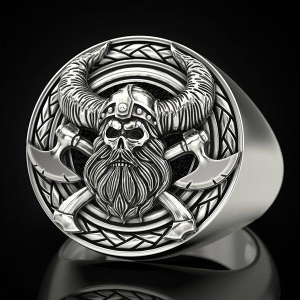 

retro style viking men's fashion stainless steel skull ring norse myth odin party jewelry cluster rings, Golden;silver