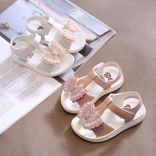 

2021 new summer girls sandals beach shoes soft bottom non-slip fashion pearl bow flat roman shoes princess shoes, Black;red