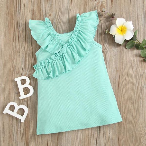 

girl's dresses girls casual sleeveless dress cotton clothes, solid color v-neck ruffled hem 1 pcs, green/ pink/ tangerine, Red;yellow