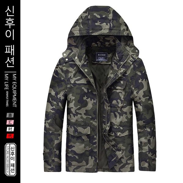 

men's jackets fashion casual outdoor hoodies style outwear camouflage male hooded jacket coats men cargo zipper, Black;brown