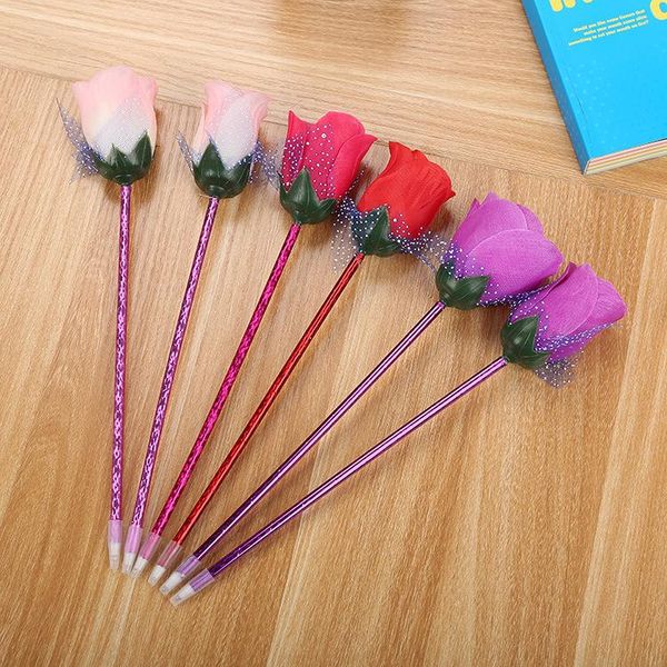 

6pcs lot funny pens rose ballpoint pen creative school stationery student cartoon valentine's day flower cute gift, Blue;orange