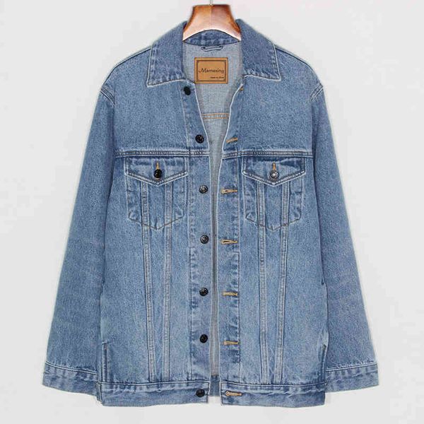 

jacket autumn fashion washed blue denim women sleeve outerwear chaqueta mujer loose mid long jeans jacket coat female, Black;brown