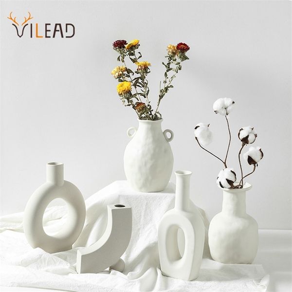 Vilead cerâmico abstrato vaso flor decoração de casa nórdica plantador para flores figurines de panela de planta para decoração de desktop interior 211130