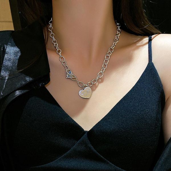 

chains love necklace women's neck chain bone cold wind pendant short small crowd minimalist tide net red jewelry, Silver