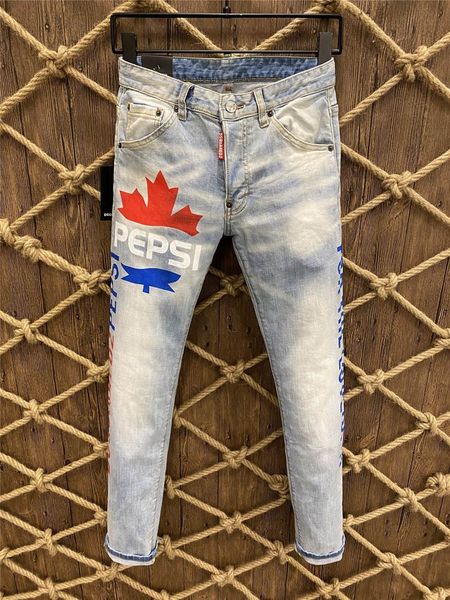 

men's jeans grey patch ripped casual men slim fit designer washed denim trousers hip hop party punk rock pants male, Blue