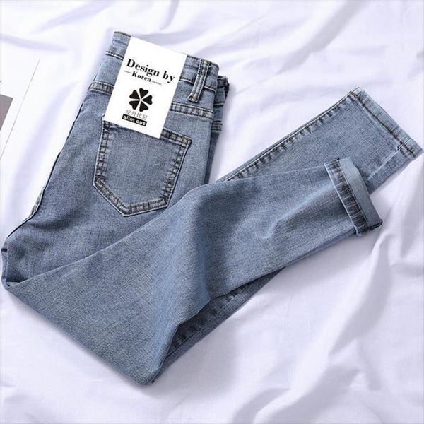 

pencil pants vintage women jean high waist girlfriends casual full length mom cowboy denim, Blue