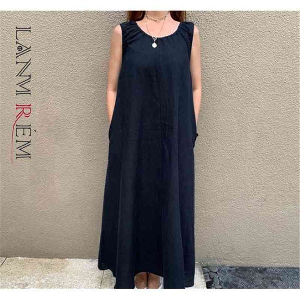 

spring summer dress large size sleeveless pullover linen and cotton korea styles long loose 2a03004 210507, Black;gray