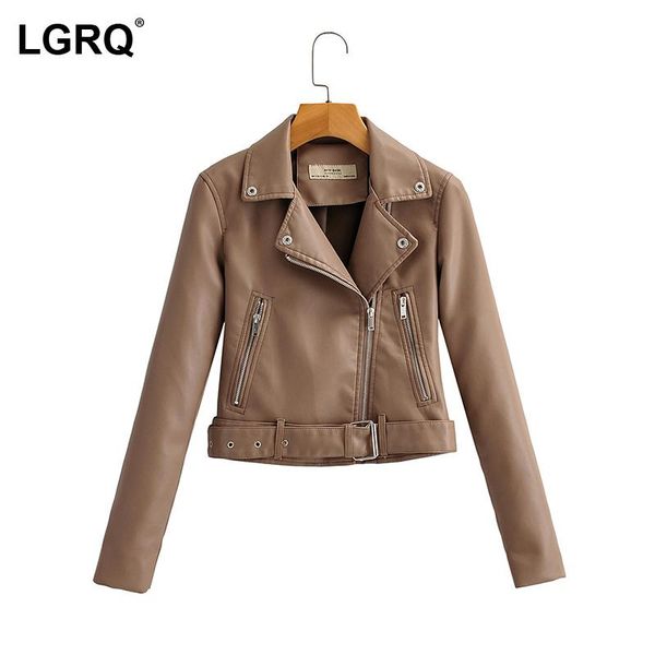 

women's leather & faux [lgqr] metal button zipper design pu leatherl jacket lapel long sleeve women coat fashion tide spring autumn 202, Black