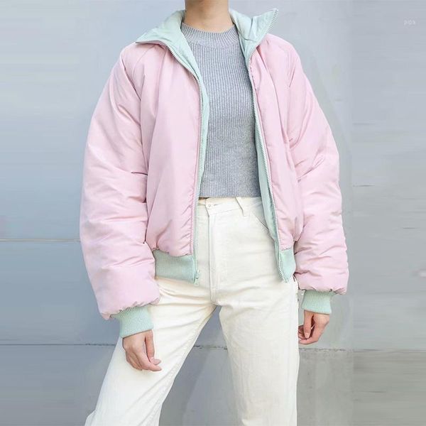 

women's down & parkas 2021 winter casual street fashion all match front back weat padded coat for ladies warm chic stand collar parka, Black