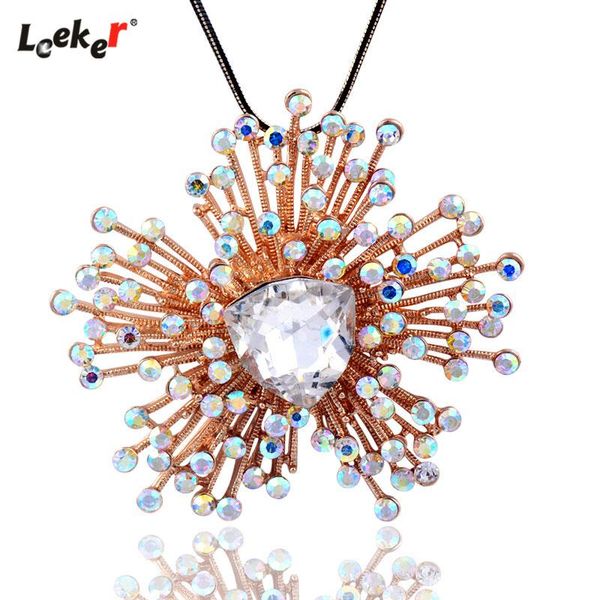

pendant necklaces leeker gold color rhinestone flower long necklace snake chain women statement jewelry 467 lk2, Silver