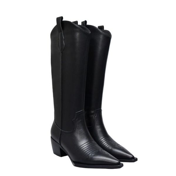

boots heel woman genuine leather inside all-match will code sharp thick knight, Black
