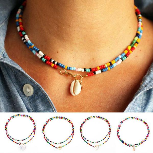 

chains charm shell necklace pendant for women fashion bohemians cowrie beaded pendants unique double layer jewelry gifts, Silver