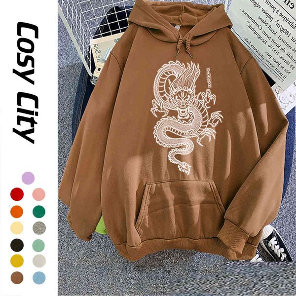 

women hoodie dragon hoodies fleece sweatshirt with hood pullovers female hooded sweater long sleeve coat autumn winter pop it xxl, Black