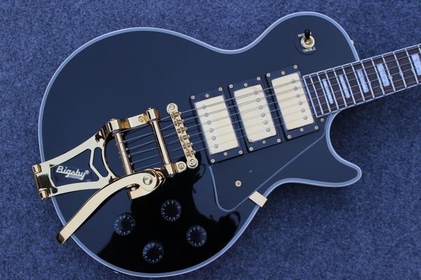 

basic style lp electric 3 pickups guitar gold hardware tremolo color black