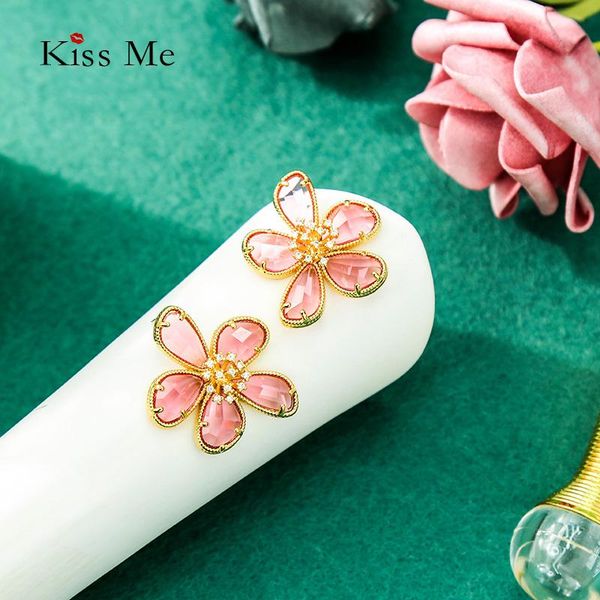 

kissme elegant special-shaped glass flowers stud earrings for women gold color high-quality brass 2021 fashion jewelry, Golden;silver