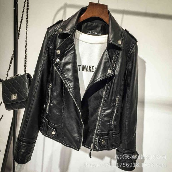 

leather jacket high fashion men belt women suit pu2016 spring and autumn motorcycle 6103, Black