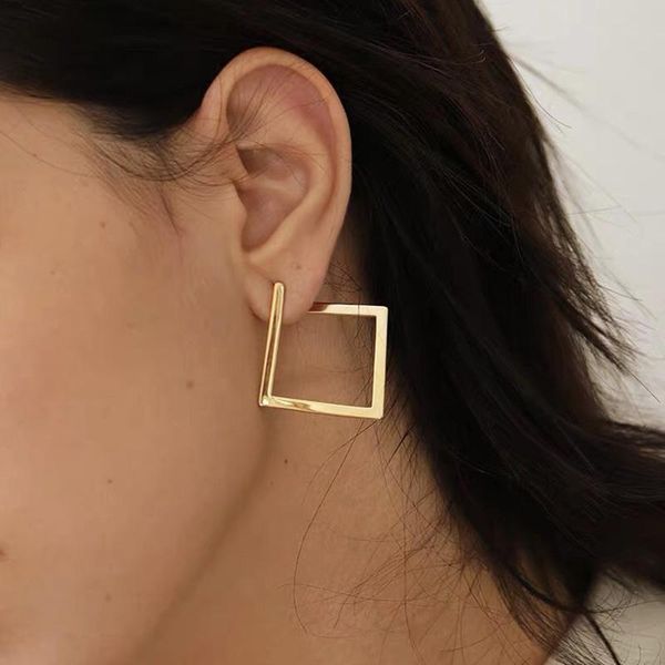 

hoop & huggie chic geometric earrings for women party jewelry, rock punk gold tone metal irregular ear clip accessory,gift her, Golden;silver