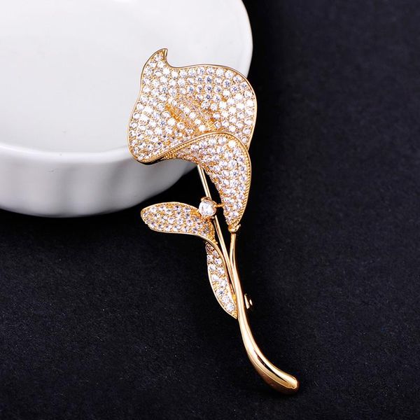 

pins, brooches madrry exquisite tulip shape brooch full cubic zirconia flower jewelry women men coat dress scarf pins party accessories gift, Gray