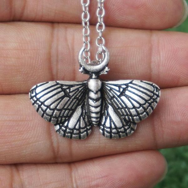 

chains death head butterfly pendant necklace moth mini cute for women pagan, Silver