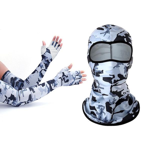 

cycling caps & masks ice silk cap and sunscreen arm sleeve combination warmers half-finger gloves climbing bicycle headscarf, Black