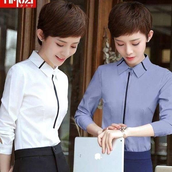 

women's blouses & shirts 2021 spring korean withe womens formal long sleeve office ladies with button notched-neck large size z14, White