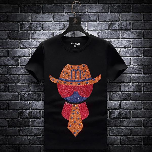 

men's t-shirts 2021 summer buddha rhinestones t shirts men short sleeve fashion man streetwear o neck mercerized cotton tshirts plus si, White;black