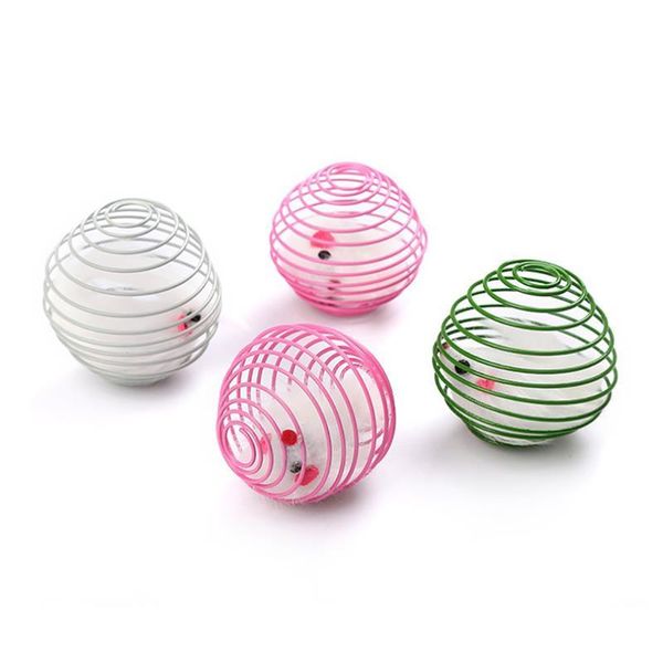 

cat toys 1pcs retractable faux feather mouse in cage ball toy colorful interactive pet kitten scratch training supplies